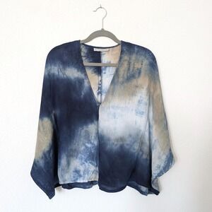 Bryn Walker Rey Shirt Cropped V-Neck Tie Dye 100% Viscose Kimono Sleeve Size M